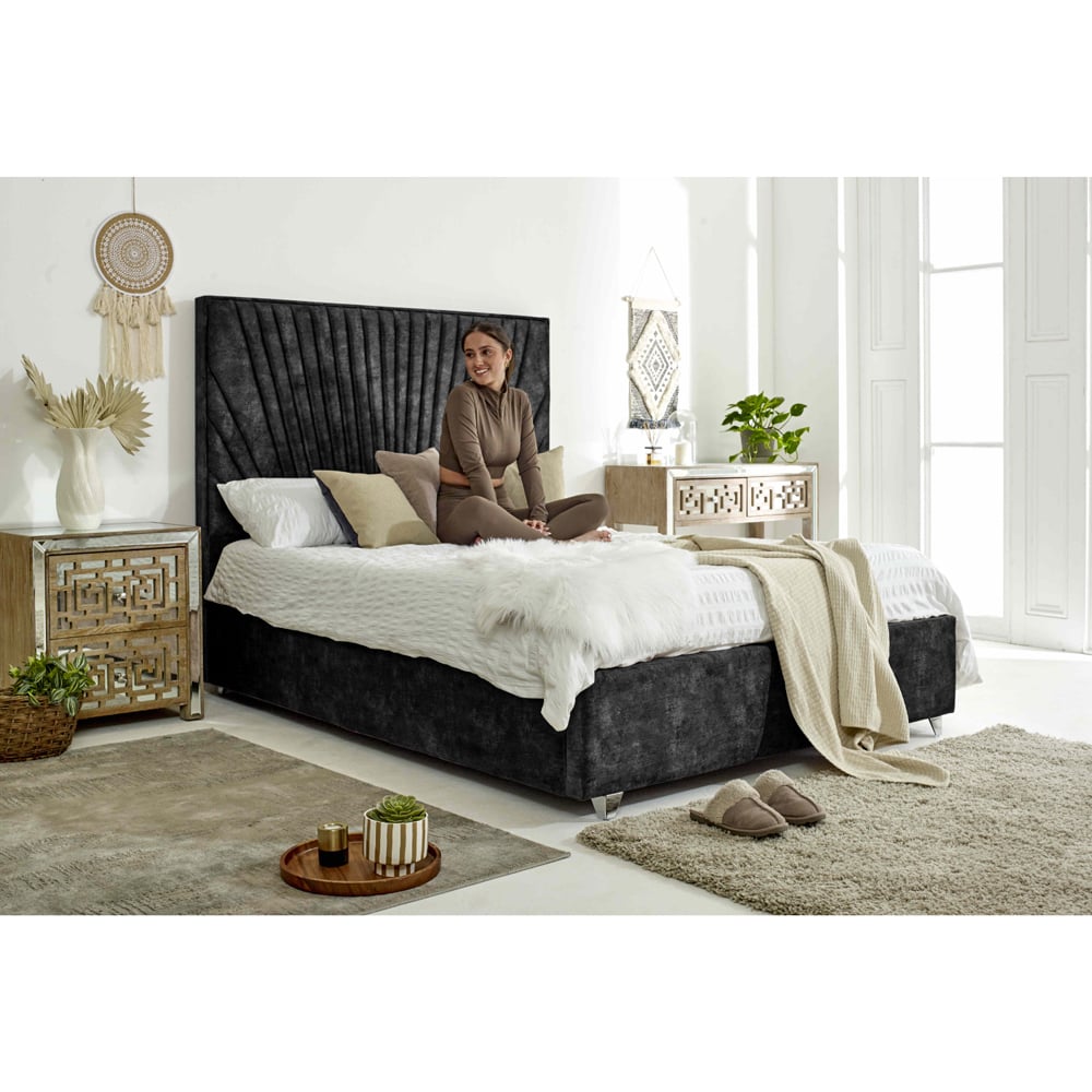 Eleganza Dawn Super King Size Gunmetal Marble Fabric Bed Frame with Headboard Image 6