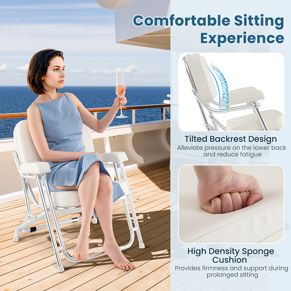 Costway White Foldable Upholstered Aluminium Deck Chair Image 5