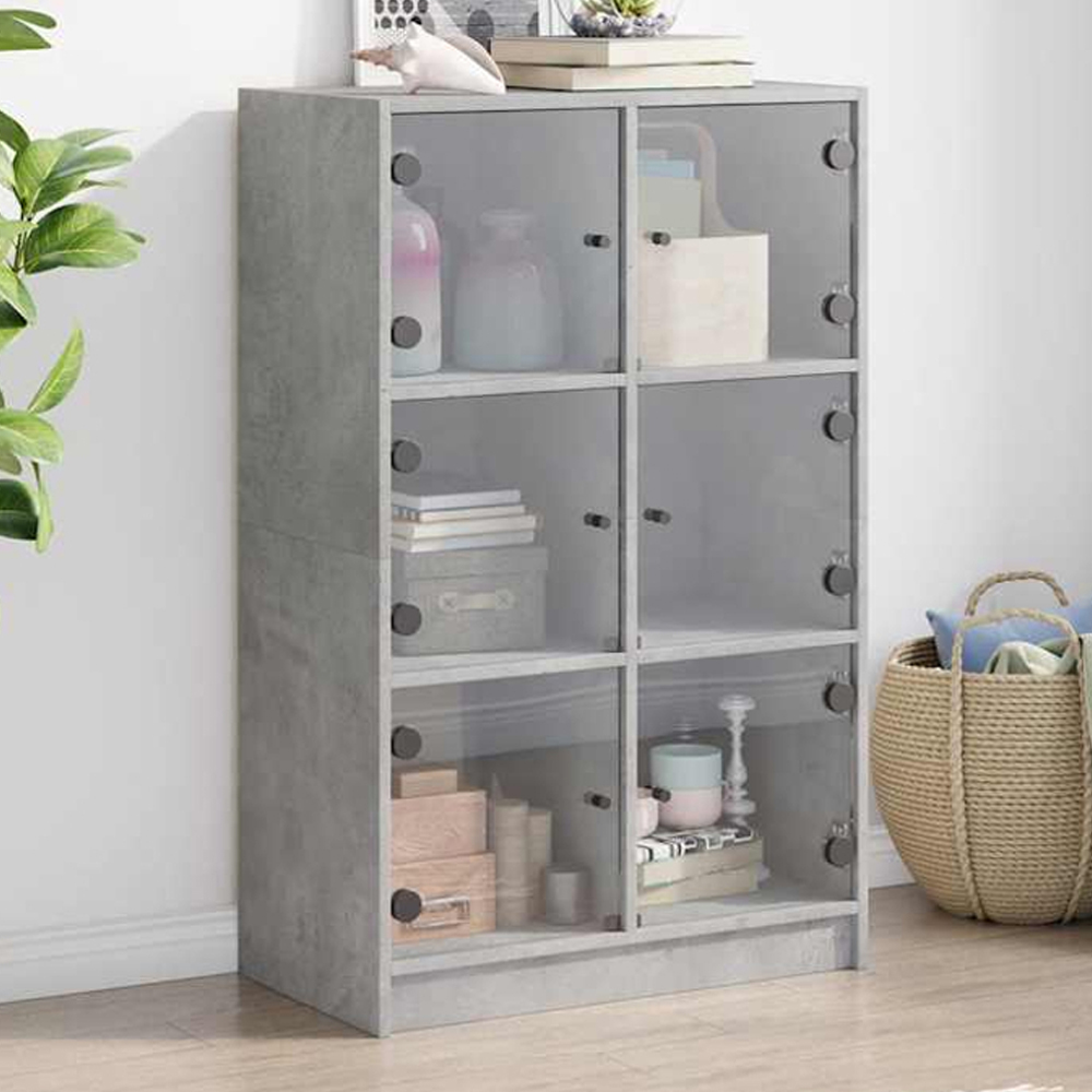vidaXL 2 Glass Door 6 Shelf Concrete Grey Highboard Image 1