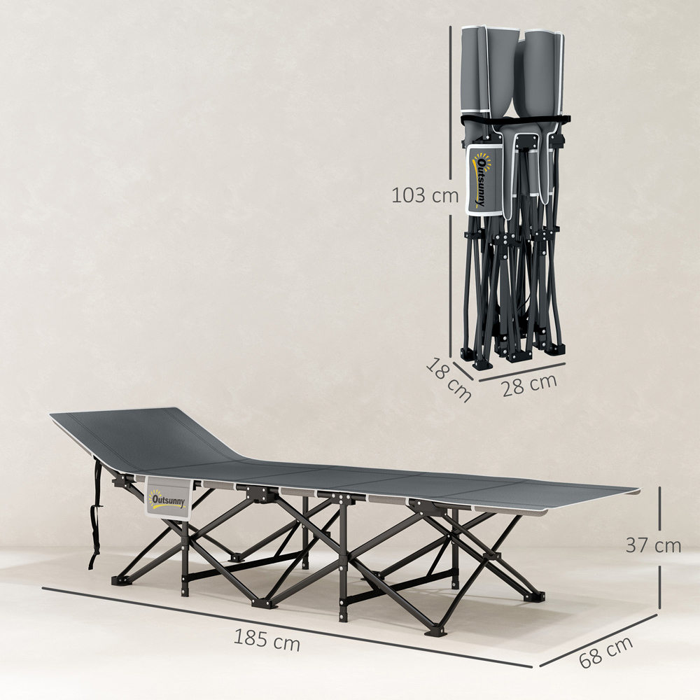 Outsunny Single Light Grey Folding Camping Cot with Mattress Image 9