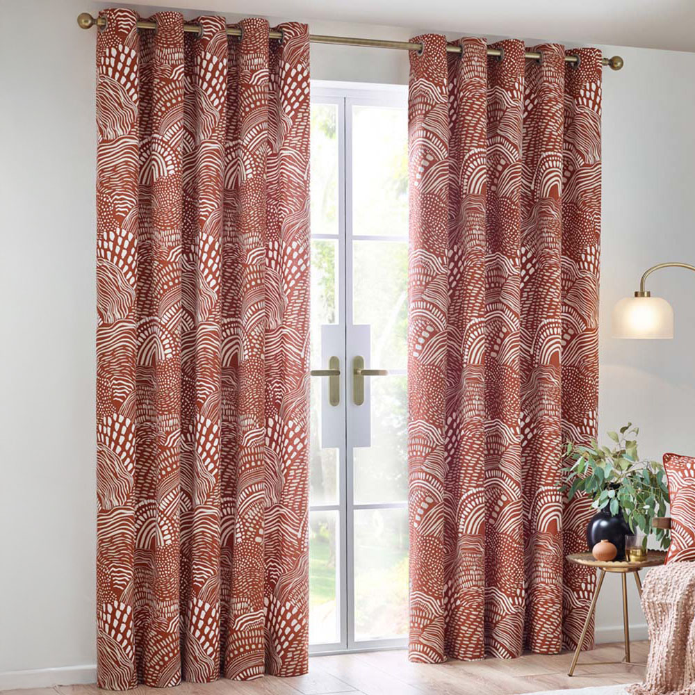 Hoem Nola Chestnut Abstract Eyelet Curtains 117 x 137cm Image 1