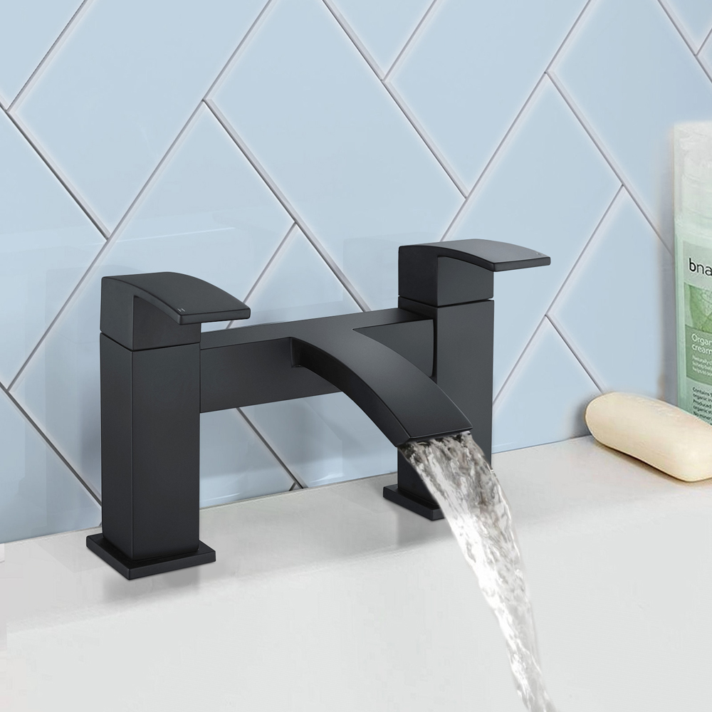 Nes Home Nexa Waterfall Matte Black Bath Filler and Basin Mixer Tap with Waste Image 2