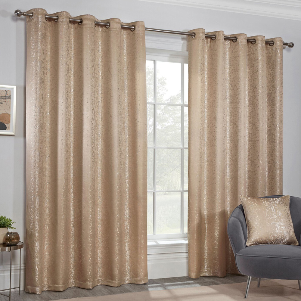 Divante Serene Champagne Jacquard Eyelet Curtains 229 x 229cm Image 1