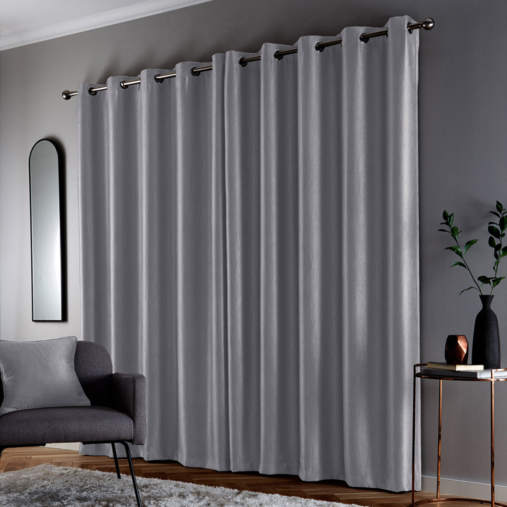Enhanced Living Goodwood Silver Embossed Wave Thermal Eyelet Curtain 168 x 229cm Image 4