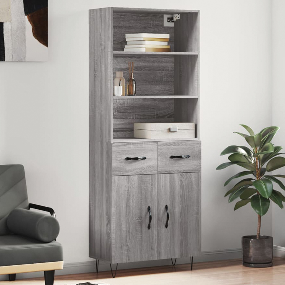 vidaXL 2 Door 2 Drawer 3 Shelf Grey Sonoma Highboard Image 1