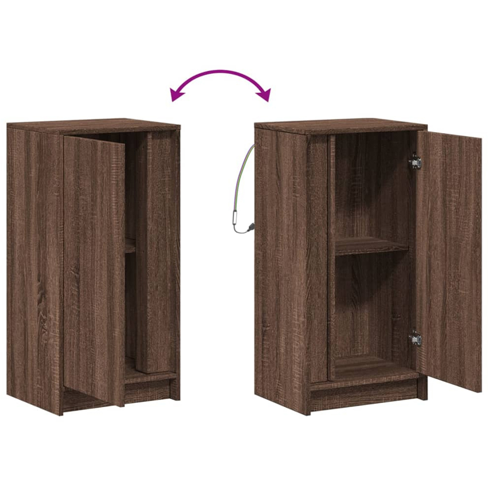 vidaXL Single Door Brown Oak LED Sideboard Image 7