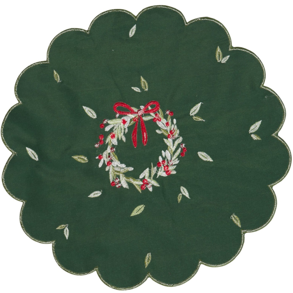 Pack of 2 Wreath Embroidered Placemats Green Image 4