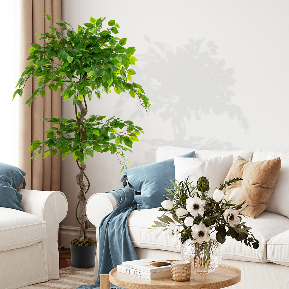 Costway Ficus Tree Indoor Artificial Plant In Pot 4.9ft Image 4