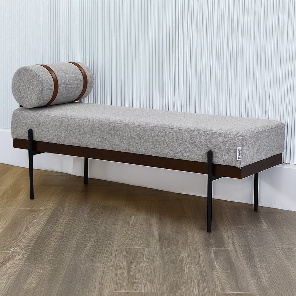 Living and Home 2 Seater Light Grey Cylindrical Bolster Chaise Lounge Bench Image 1
