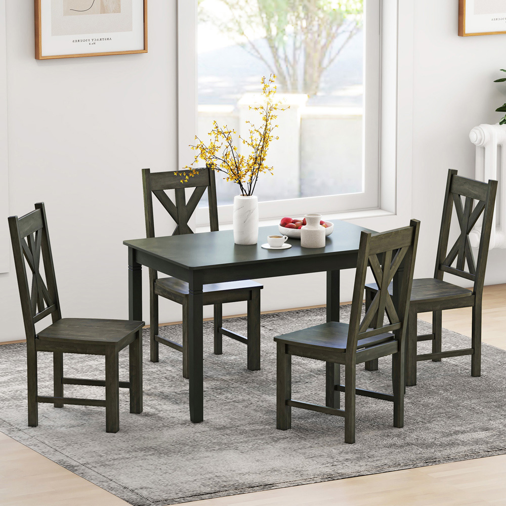 Costway Set of 2 Grey Rubberwood Frame Dining Chairs with Hollowed Backrest Image 3