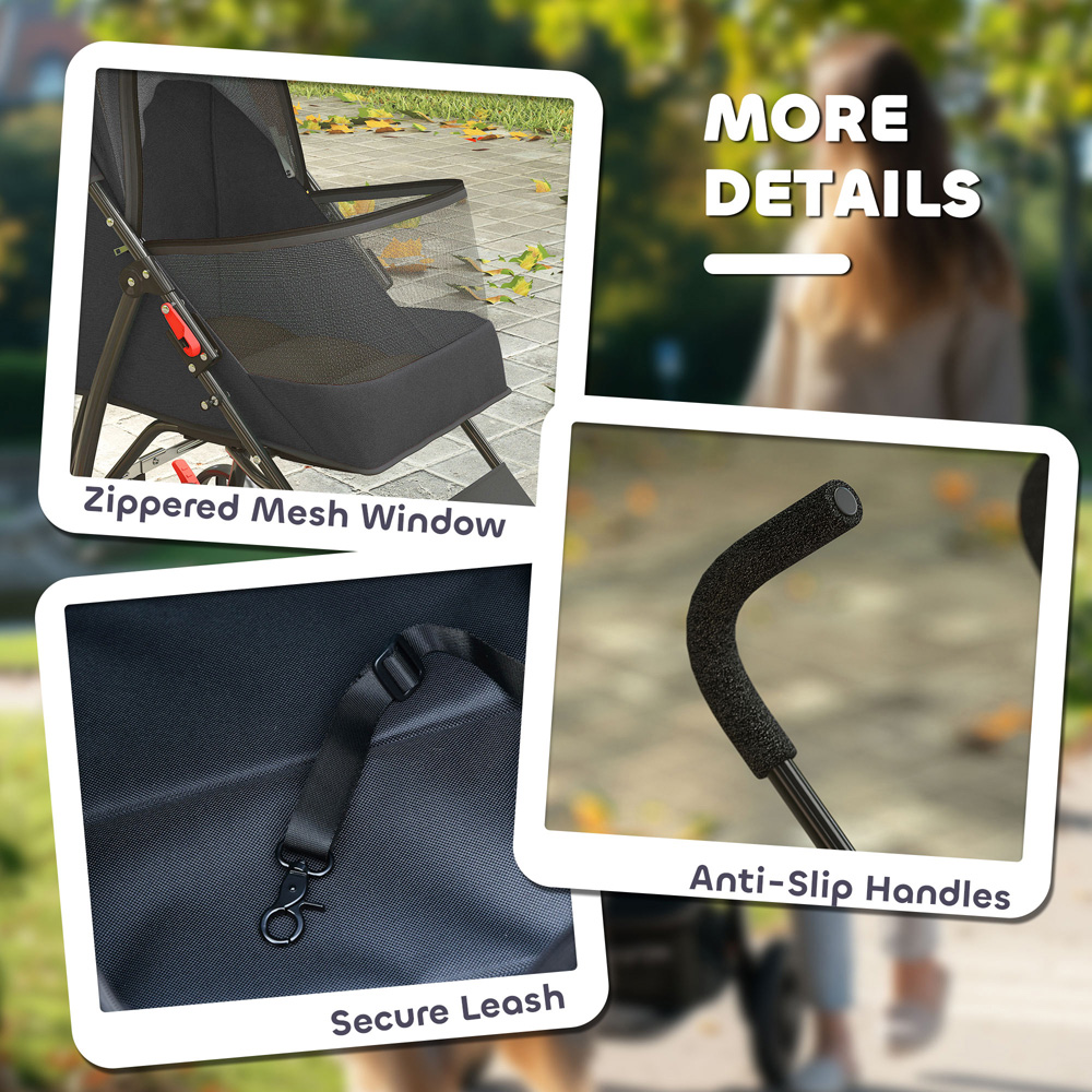 PawHut Black Foldable Dog Stroller with Mesh Windows for Mini Dogs Image 7