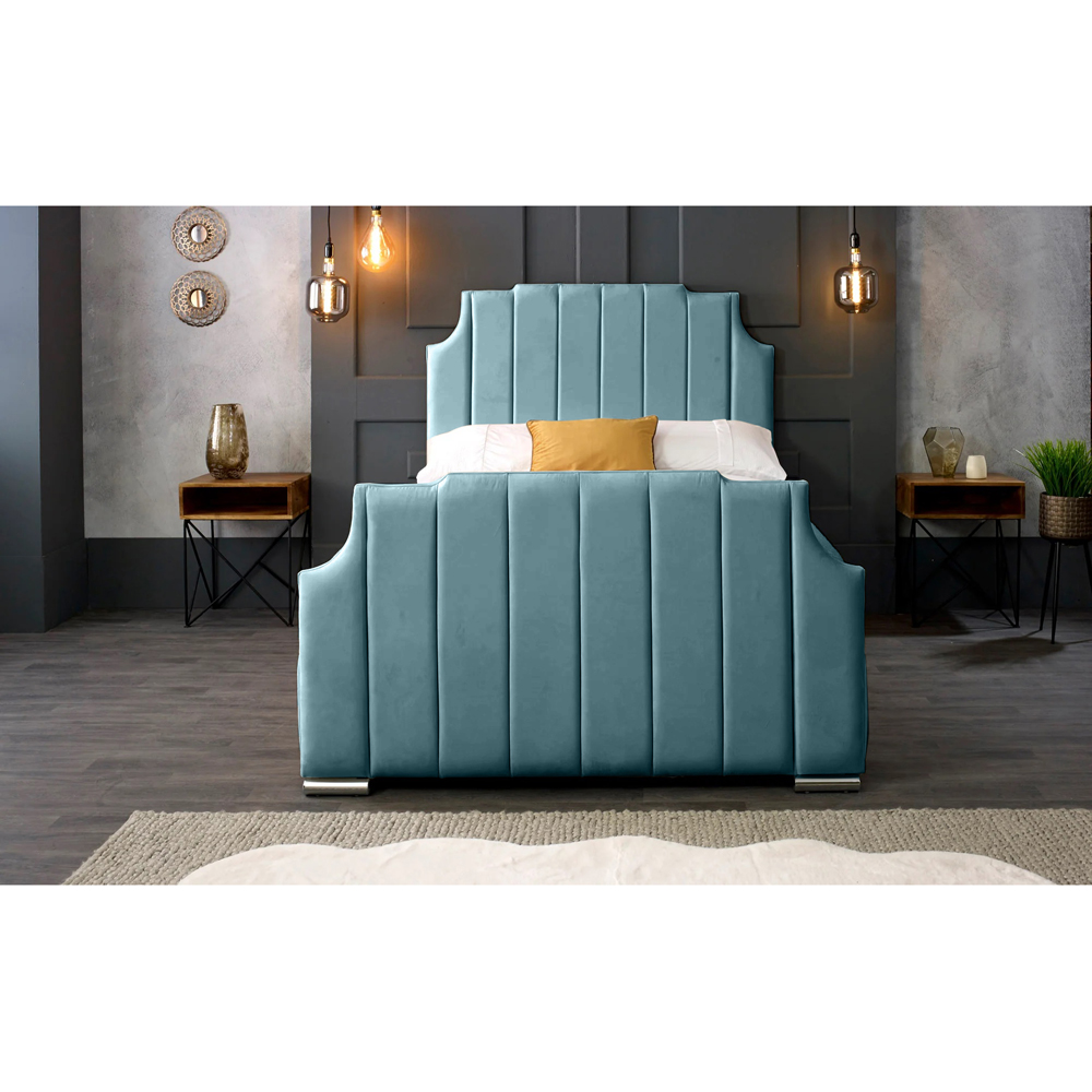 Eleganza Home Nelson King Size Duck Egg Plush Velvet Bed Frame with Headboard Image 5
