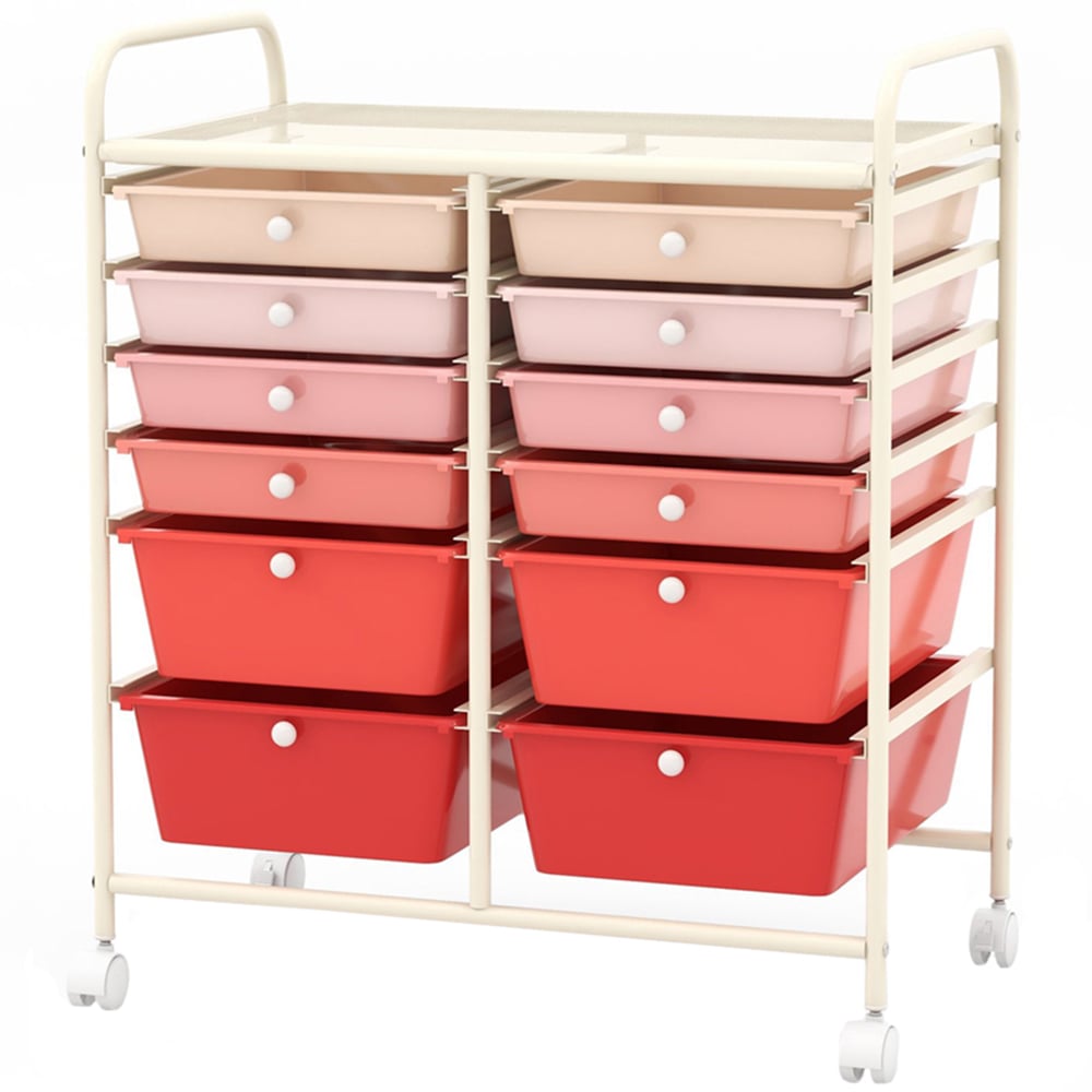 Costway 12 Drawer Gradient Pink Trolley Storage Cart Image 1