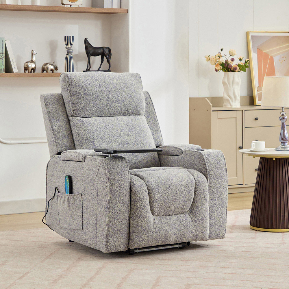 Artemis Home Cowley Light Grey Boucle Massage and Heat Electric Riser Recliner Chair Image 4