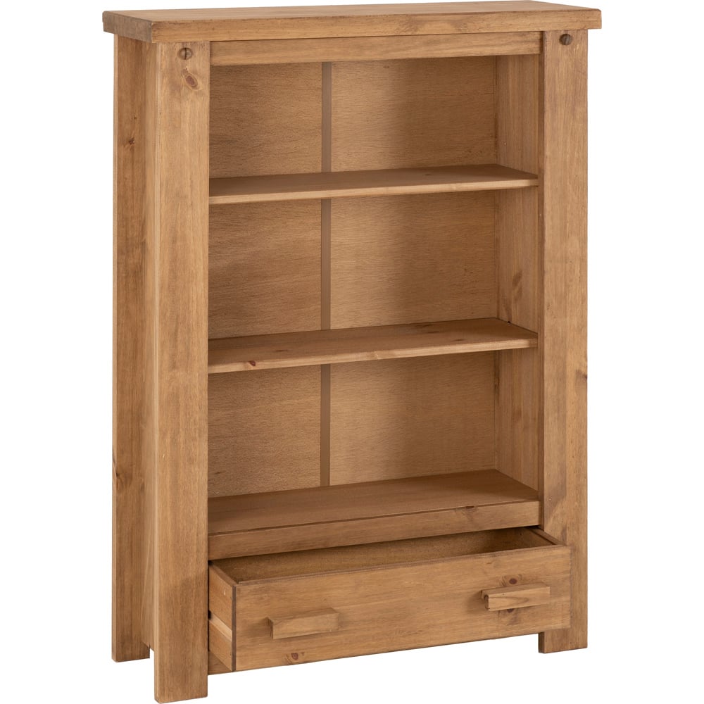 Seconique Tortilla Single Drawer 3 Shelf Distressed Waxed Pine Bookcase Image 3