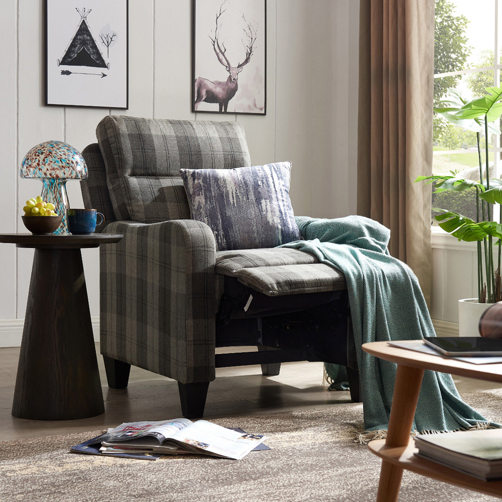 Home Detail Lennox Grey Tartan Manual Recliner Chair Image 6