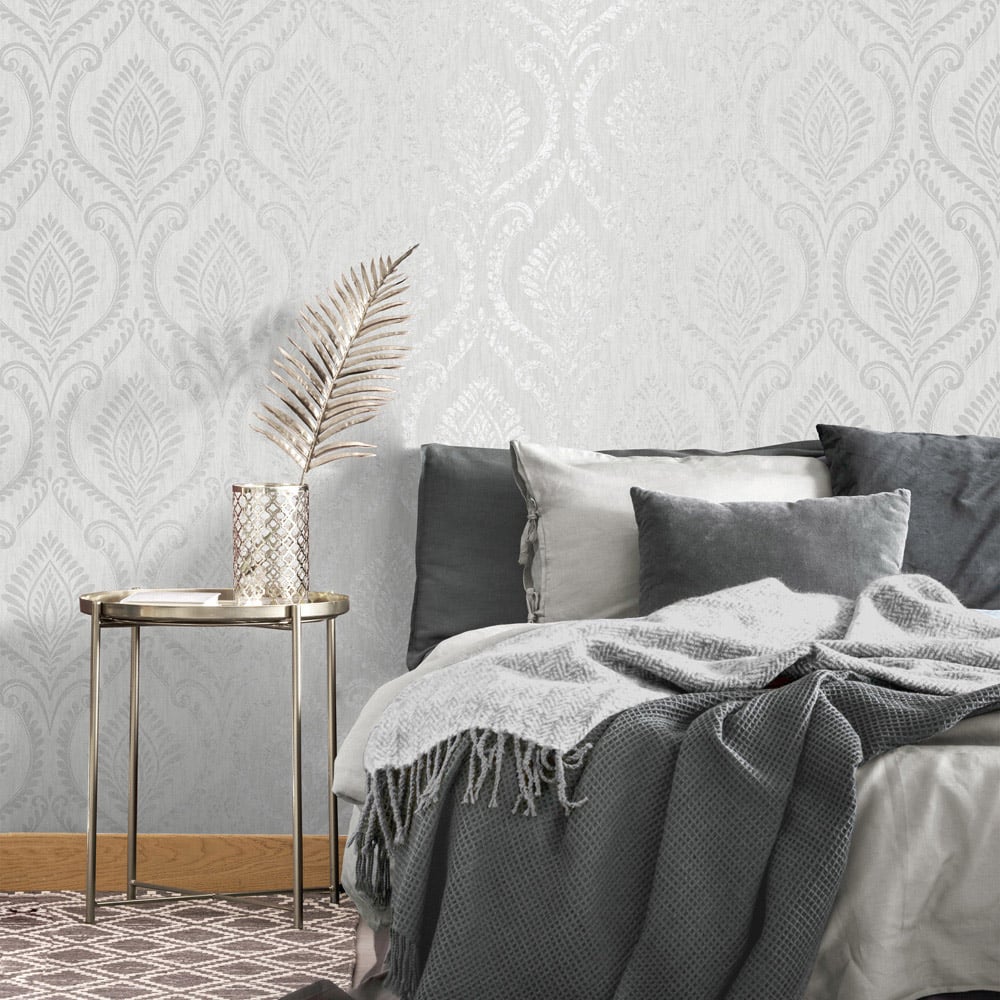 Fine Decor Estelle Damask Grey Wallpaper Image 3