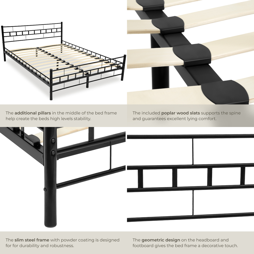 tectake Super King Size Black Slatted Base Metal Bed Frame Image 5