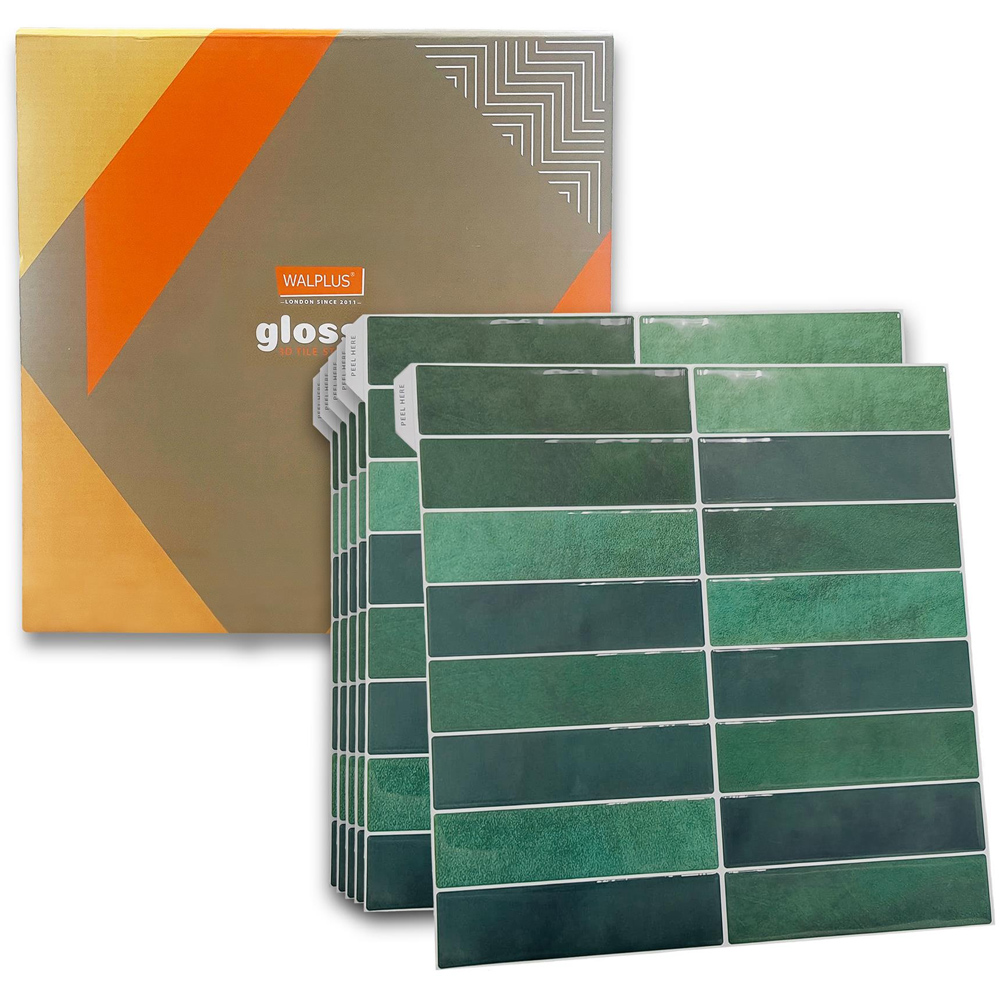 Walplus Dark Moss Green Rectangular 3D Tile Sticker 30.5 x 30.5cm 6 Pack Image 2