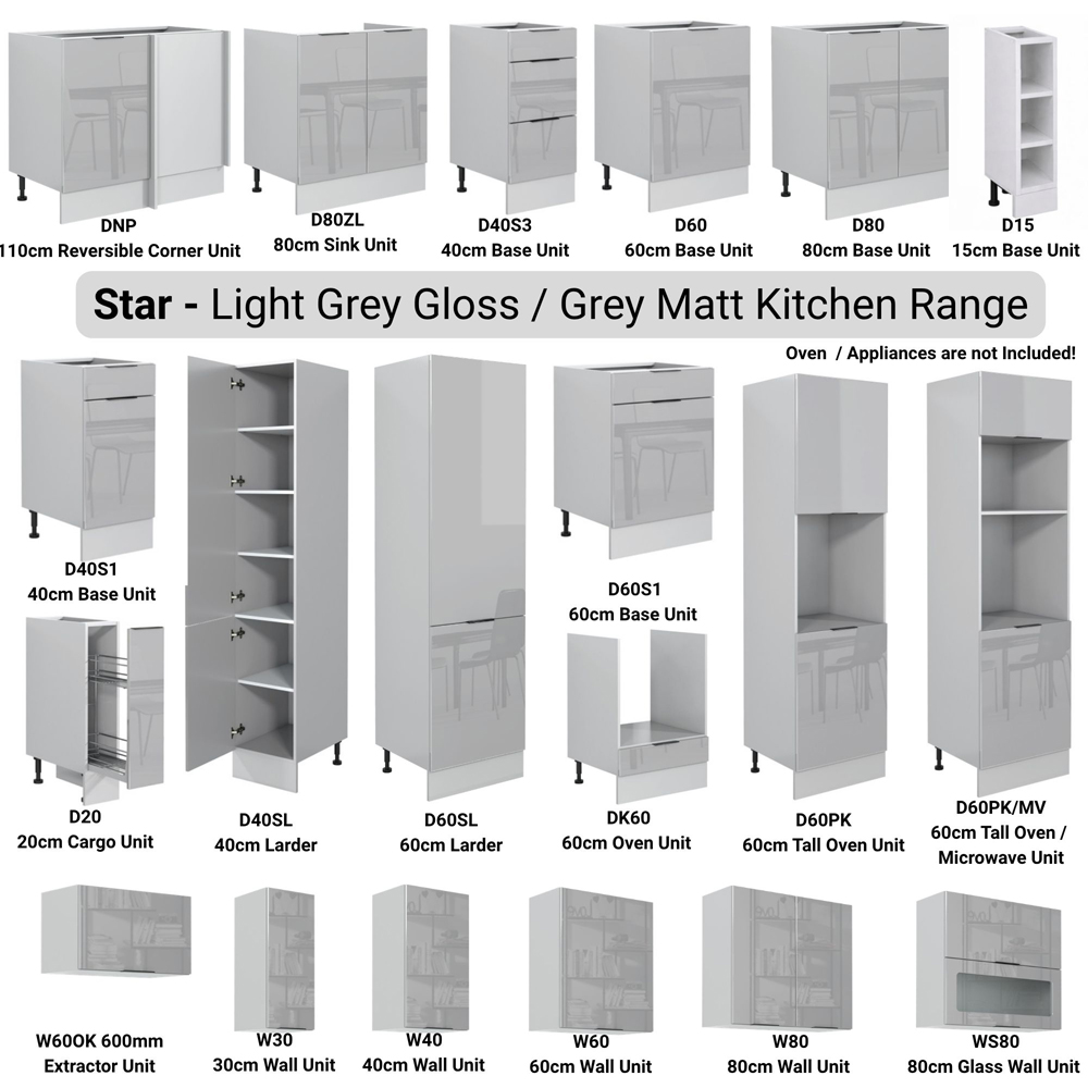Impact Furniture Star Light Grey Gloss Star Kitchen Cabinet Set of 8 Image 7