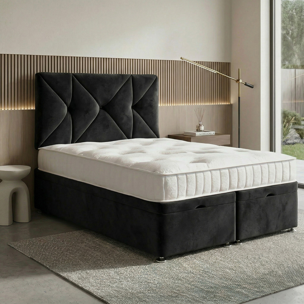 DS Living Eclipse Double Black Plush Velvet Ottoman Bed Image 5