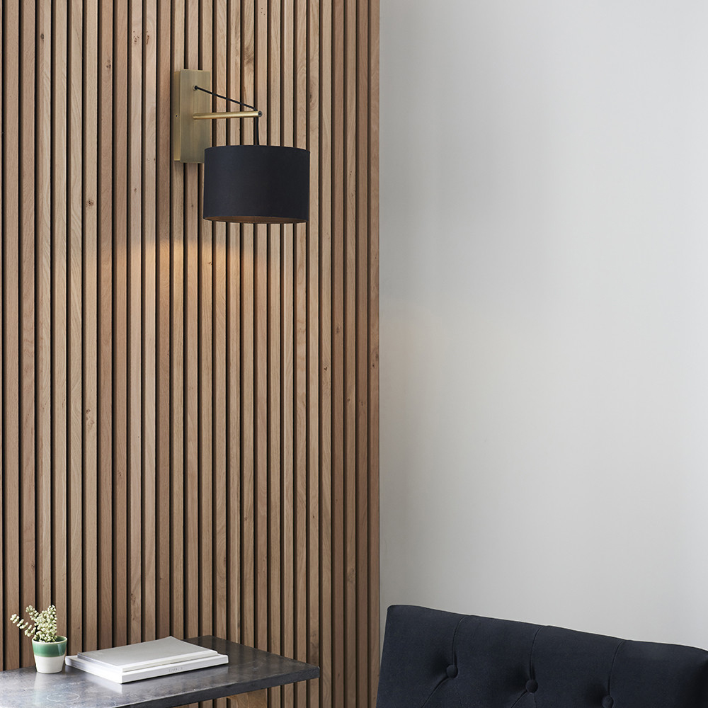 Merano Ravenna Black Cotton Fabric Shade Matt Brass Plate Wall Lamp Image 3