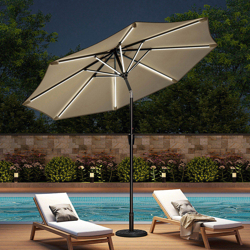 Living and Home Beige Solar LED Crank and Tilt Parasol with Cement Base 3m Image 2