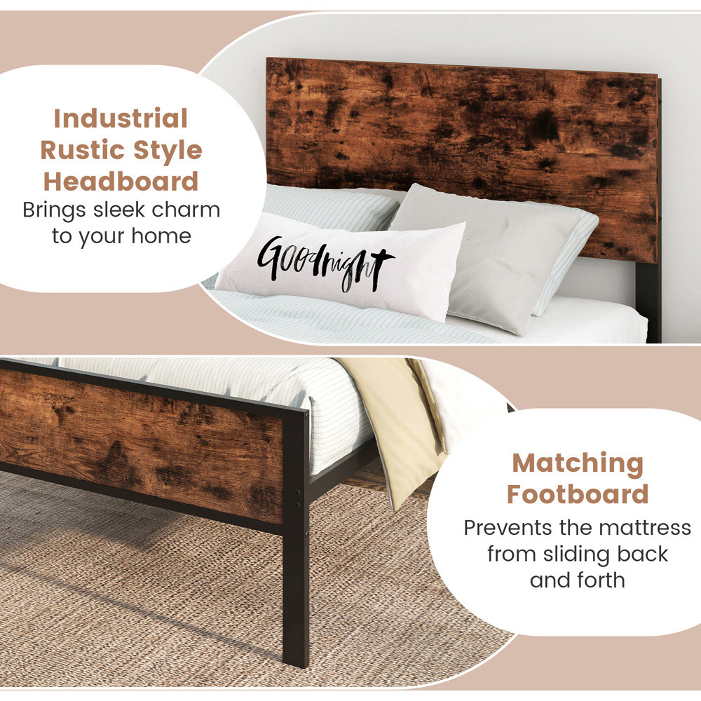 Costway Single Brown Metal Platform Bed with Headboard and Footboard Image 5