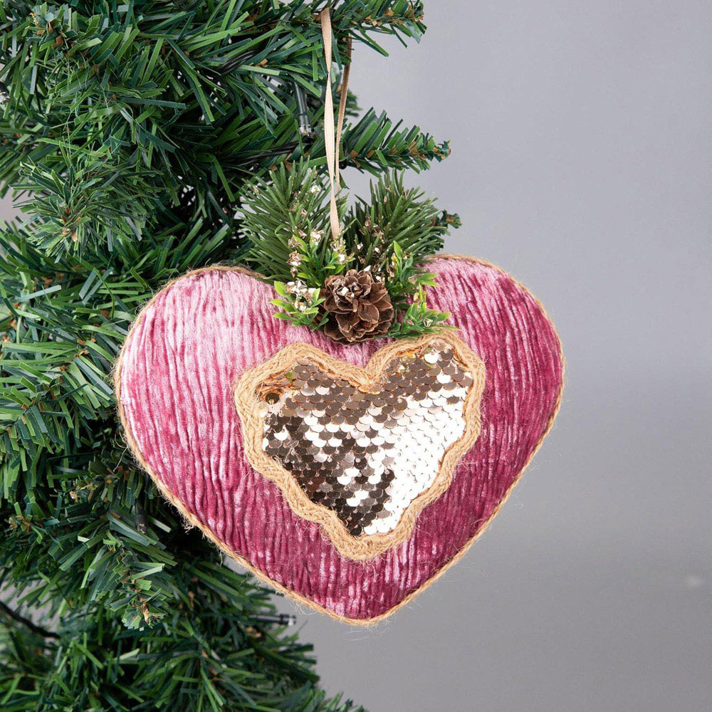 Shatchi Pink Burgundy Heart Hanging Christmas Decoration 3 Pack Image 2