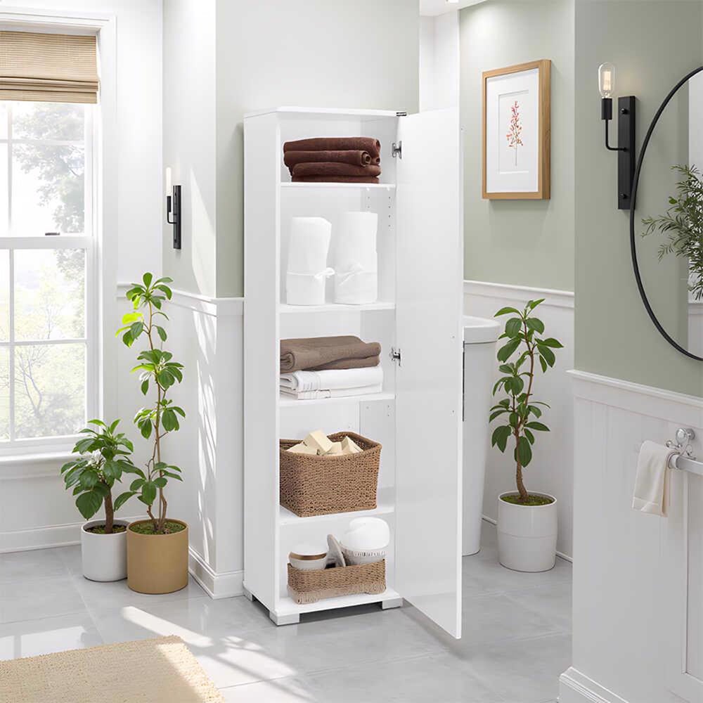 FWStyle Single Door 5 Tier Gloss White Storage Cabinet Image 4