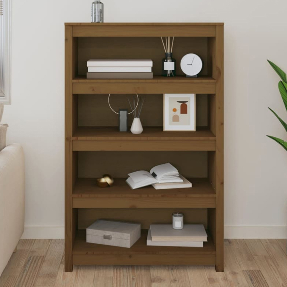 vidaXL 4 Shelf Honey Brown Solid Pine Wood Bookcase Image 1