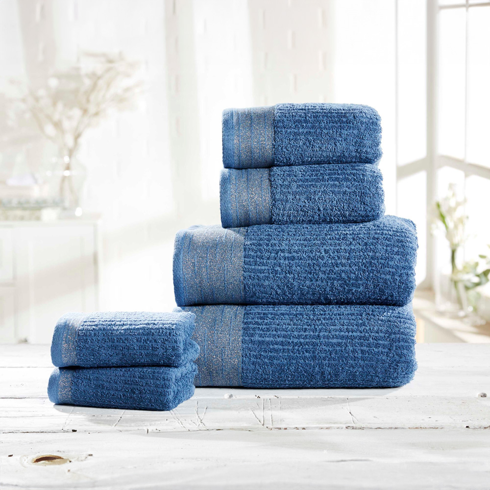 Rapport Home Mayfair Blue Ribbed Weave Cotton Bath Towel Image 2