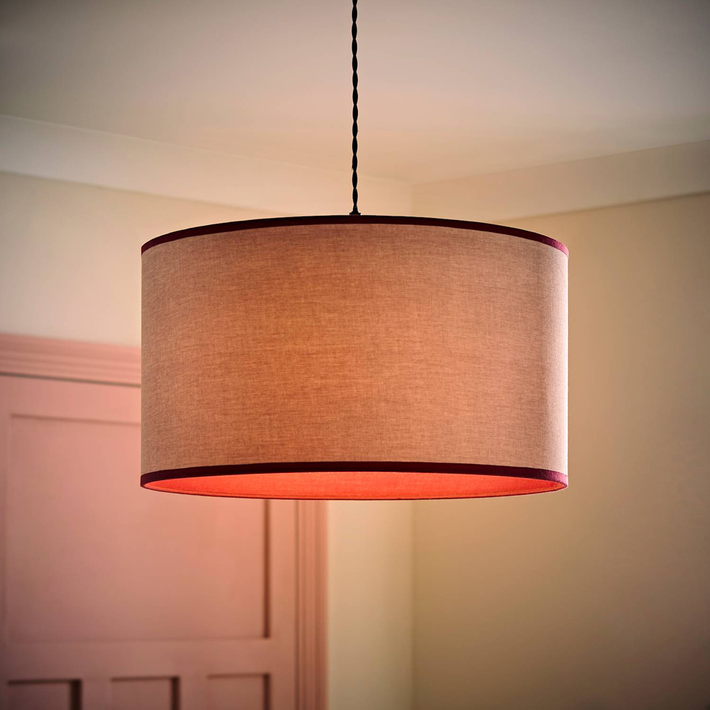 ValueLights Kiara Natural Linen Large Lamp Shade with Pink Trim Inner 45cm Image 2