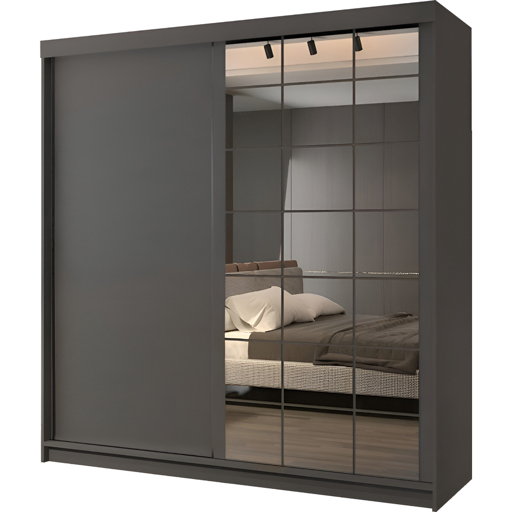 M N Furniture Collian 2 Door Grey Mirrored Sliding Wardrobe 200cm Image 2
