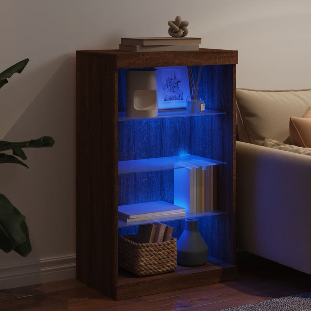 vidaXL 4 Drawer Brown Oak Narrow Sideboard with LED Lights Image 4