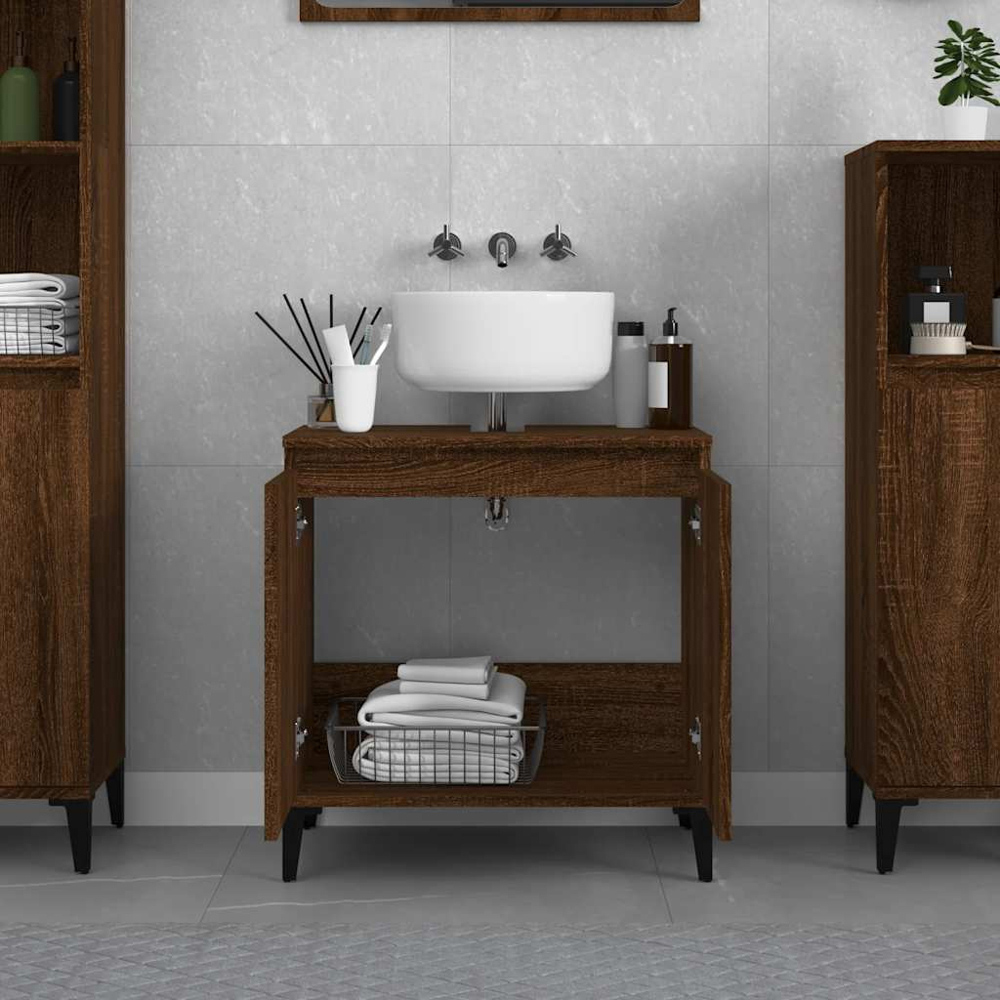 vidaXL 2 Door Wood Brown Oak Washbasin Cabinet Image 8