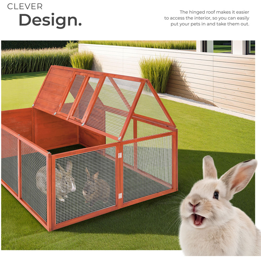 tectake Murphy Brown Foldable Open Floor Rabbit Hutch with Roof Access Image 4