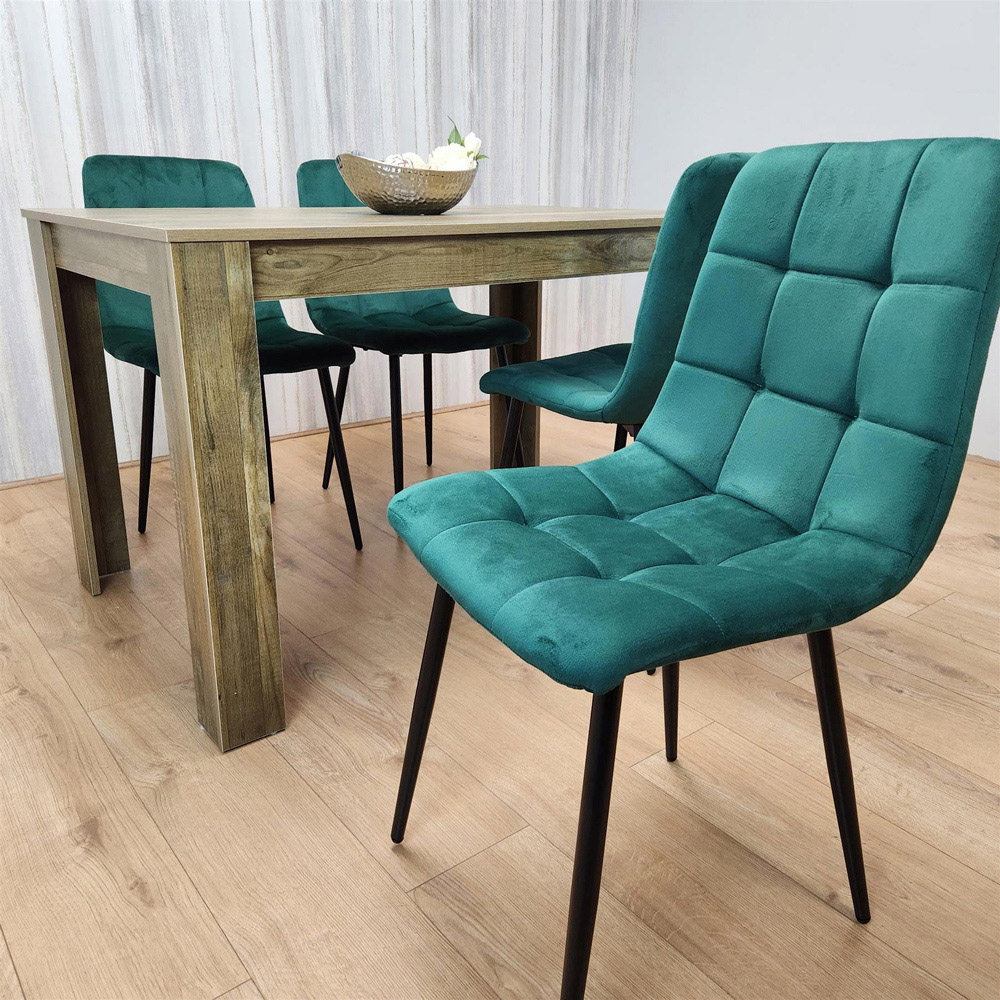 Portland 4 Seater Velvet Dining Set Wood Effect and Green Image 7