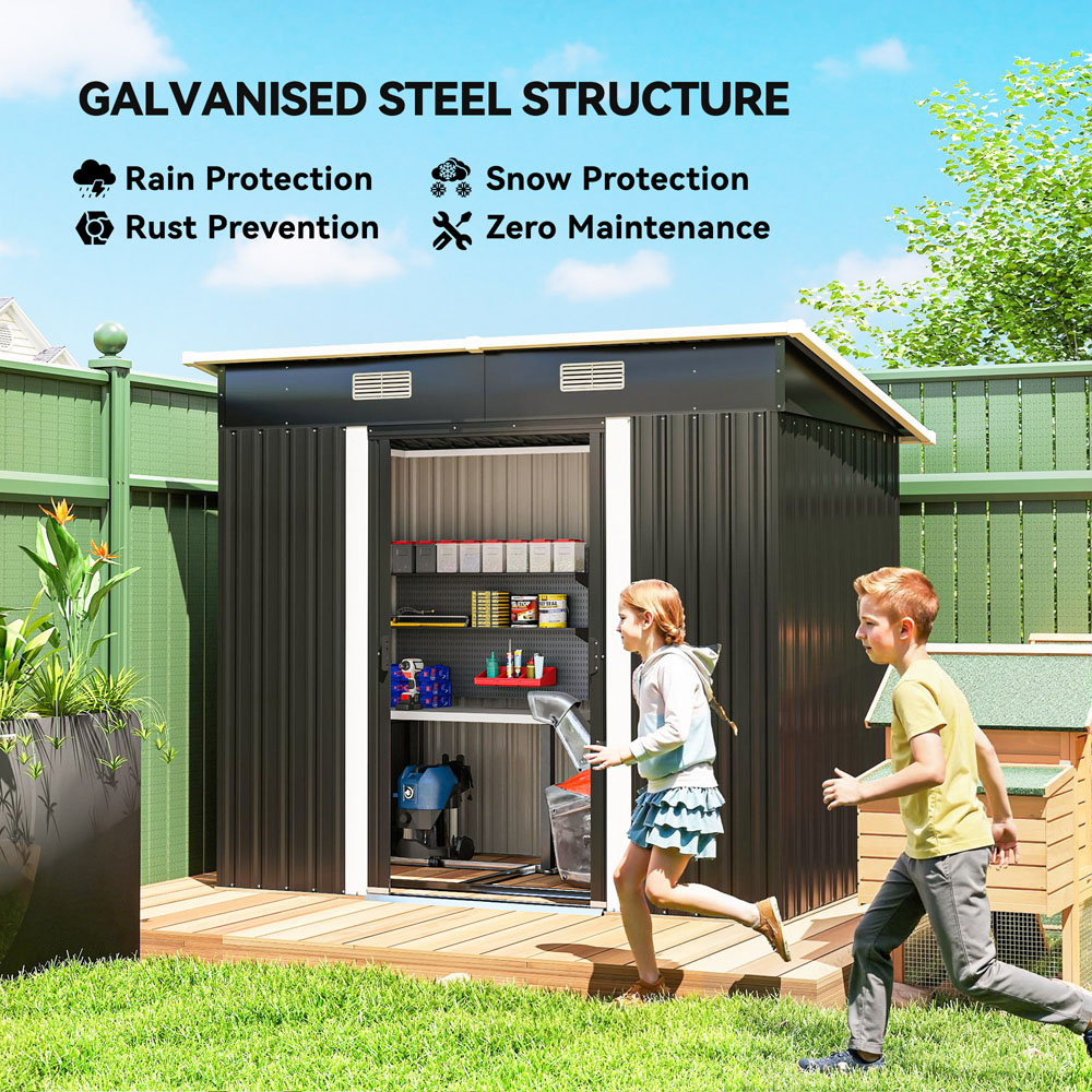 Outsunny 7 x 4ft Black Garden Storage Shed Image 5