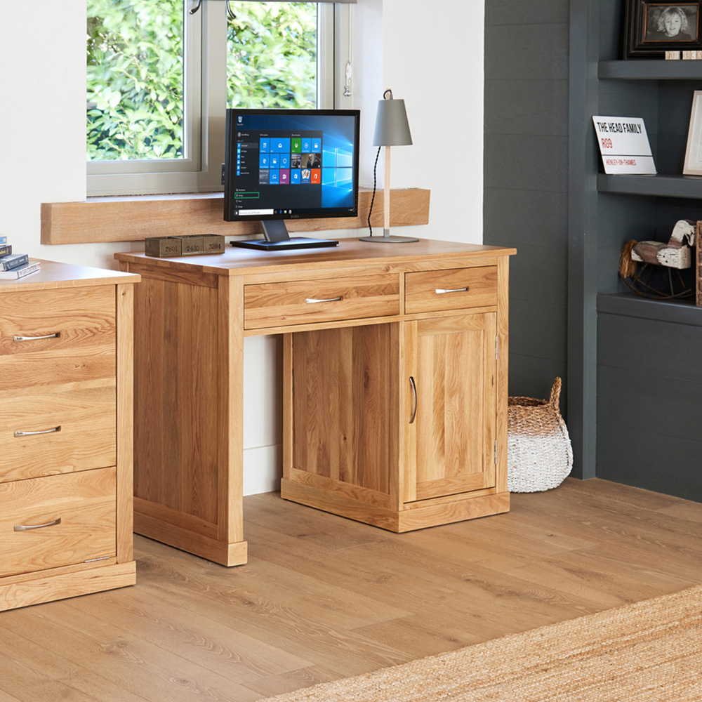 Baumhaus Mobel Single Door Single Drawer Computer Desk Oak Image 3