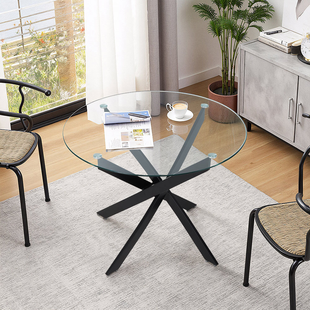 Living and Home 2 Seater 80cm Round Tempered Glass Dining Table Black Image 7