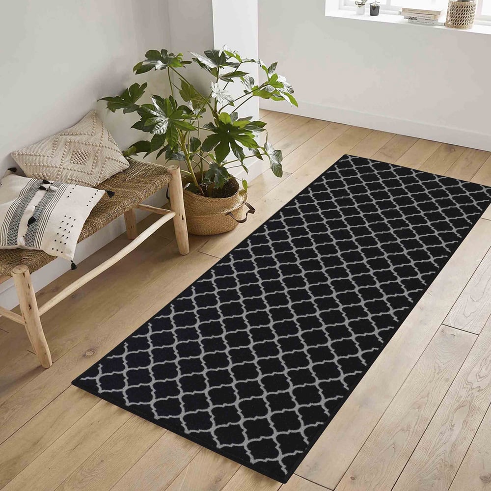 Desire Rugs Havana Black Trellis Anti Slip Door Mat 220 x 67cm Image 2