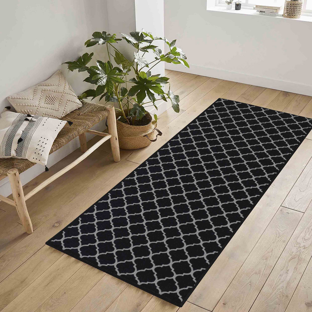 Desire Rugs Havana Black Trellis Anti Slip Door Mat 300 x 80cm Image 2