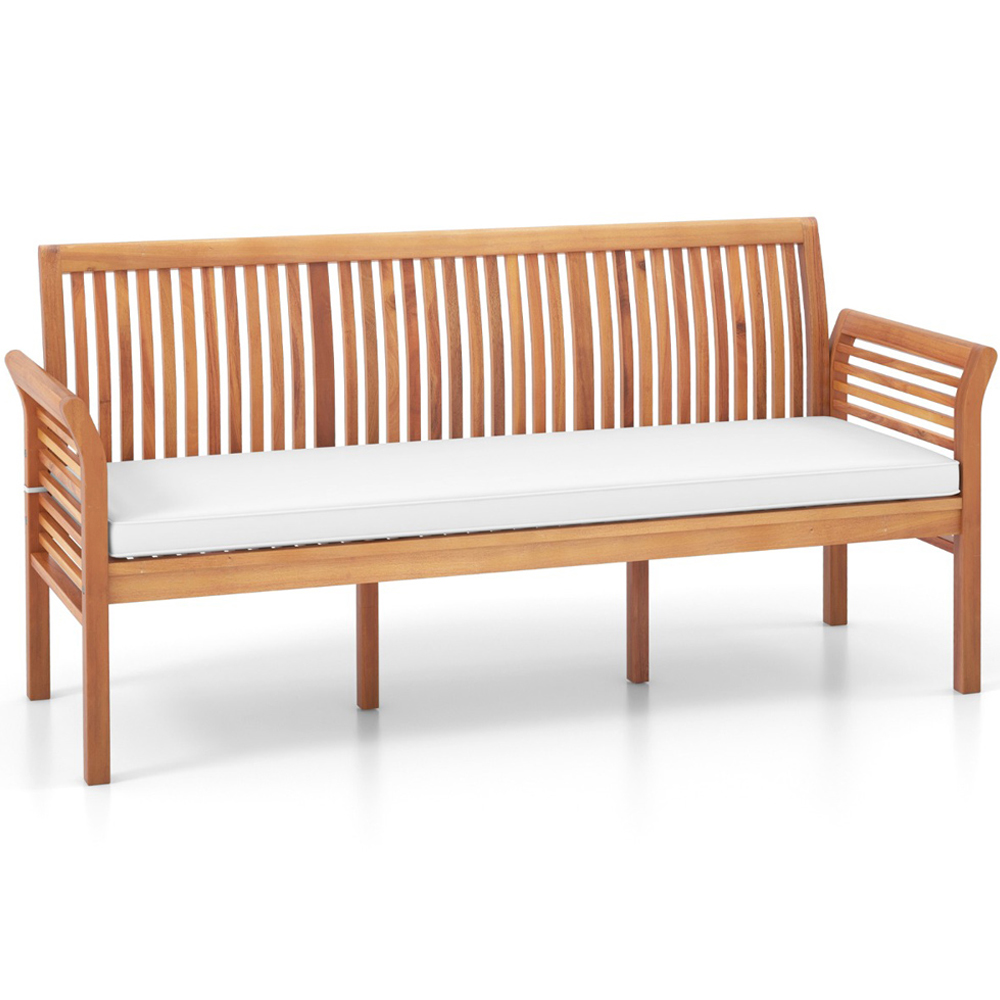 Costway 3 Seater White High Backrest Porch Bench with Cushion Image 2