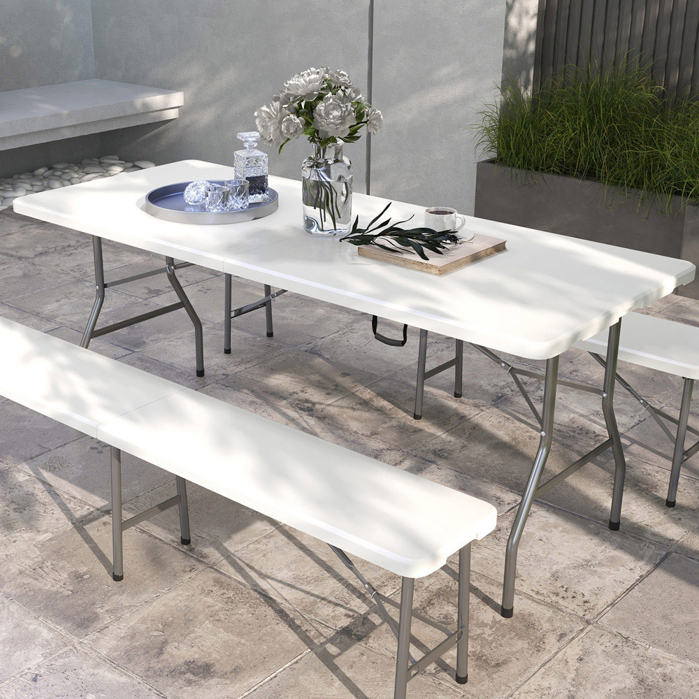 Outsunny Metal Frame Folding Garden Table White Image 1