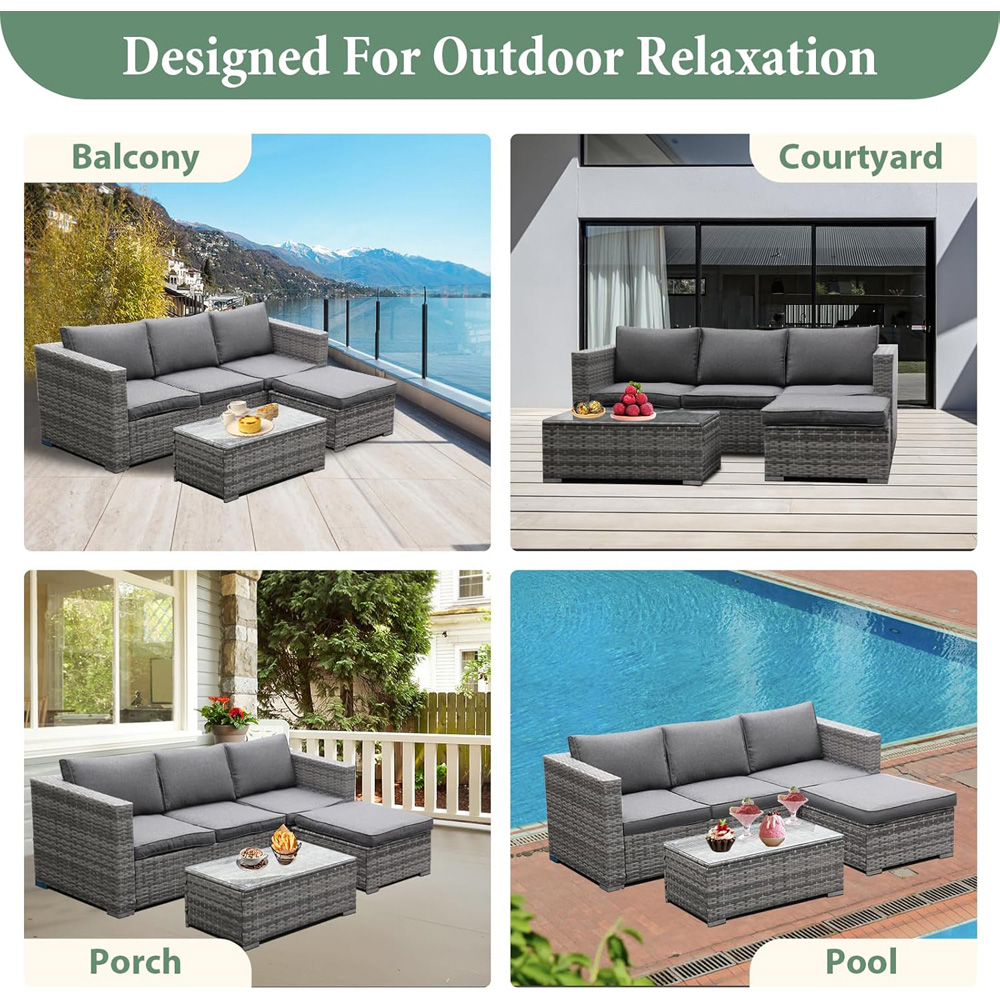Willowmare 4 Seater Grey Rattan Garden Corner Sofa Set Image 8