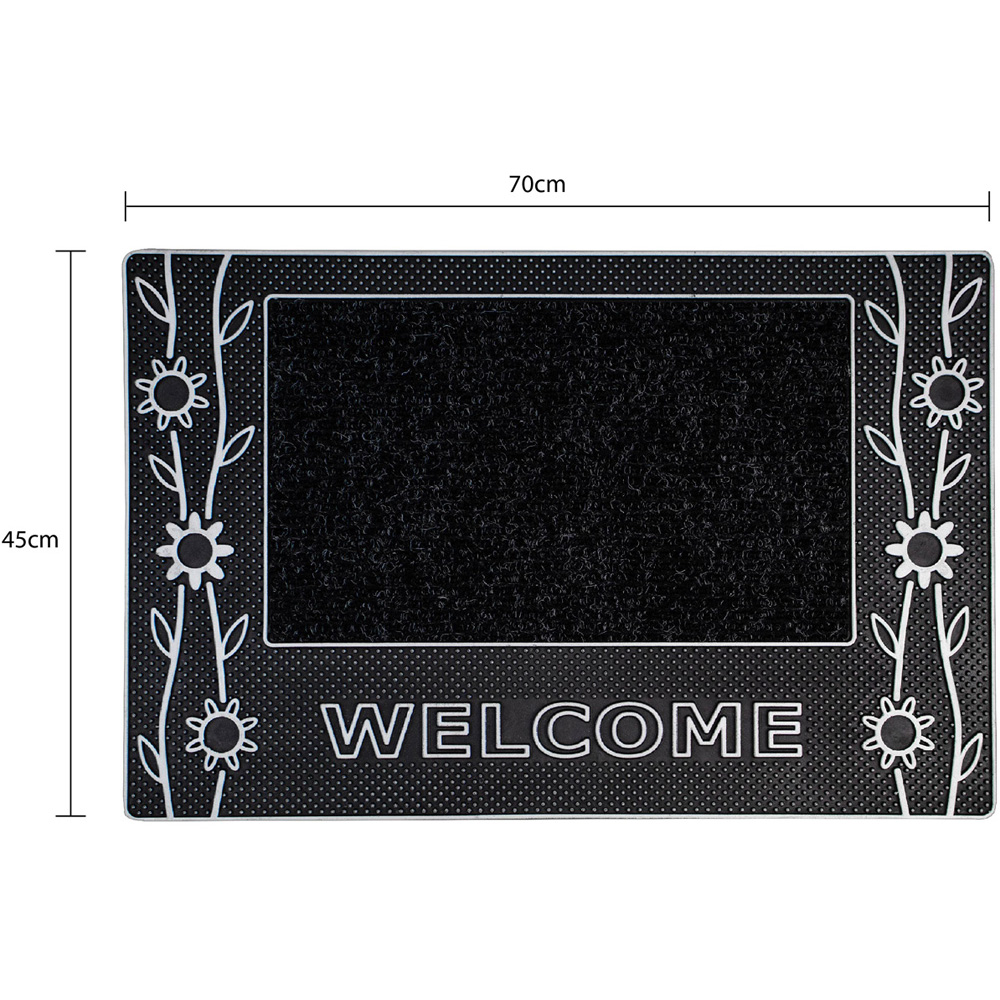 JVL Rico Silver Black Flowers Metallic PVC Door Mat 45 x 75cm Image 8