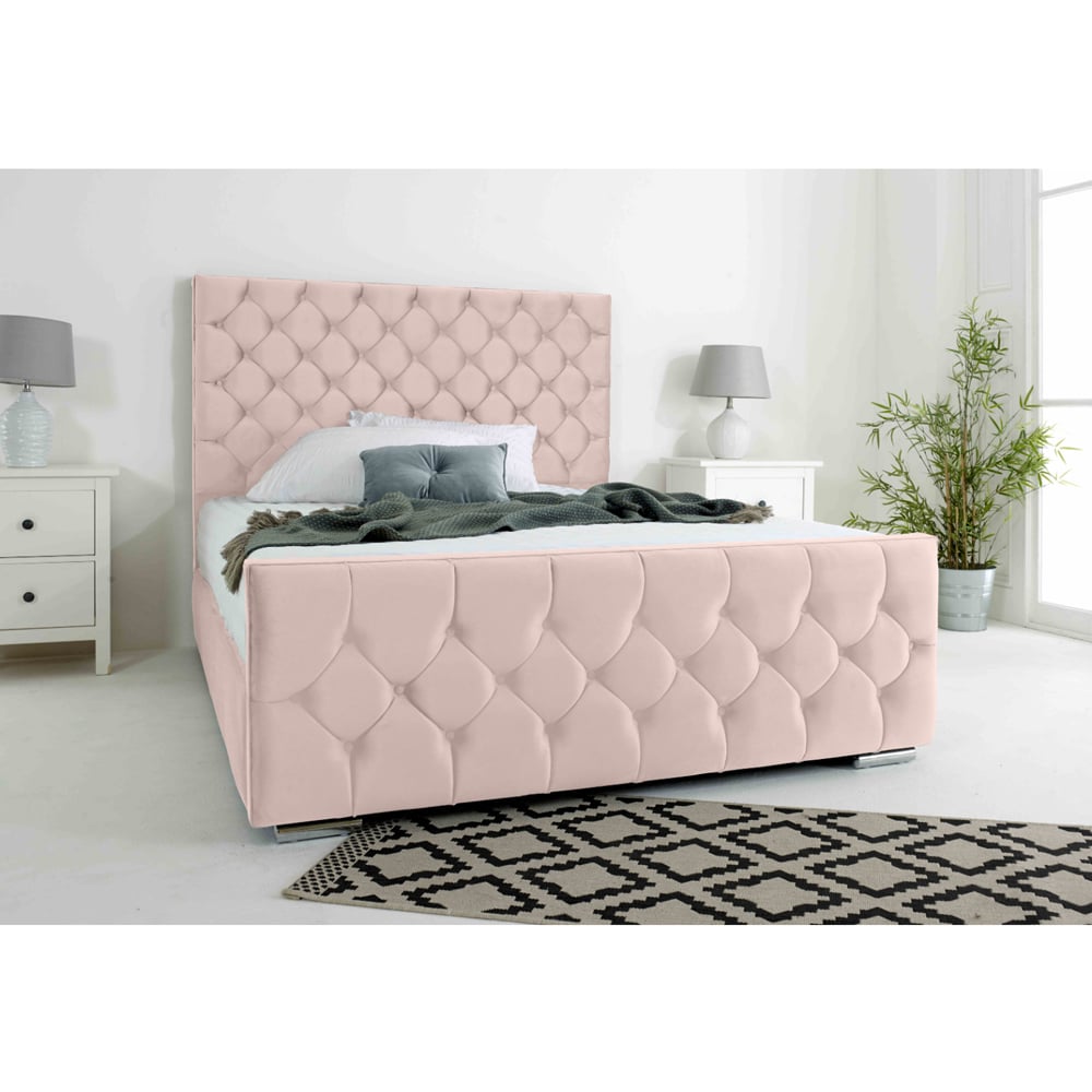 Eleganza Maya King Size Pink Plush Velvet Bed Frame with Chesterfield Headboard Image 2