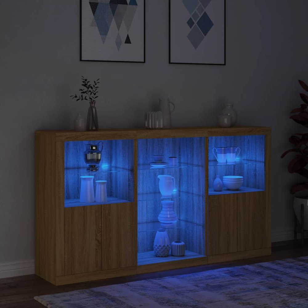 vidaXL 4 Door 8 Shelf Sonoma Oak Sideboard with LED Lights Image 5