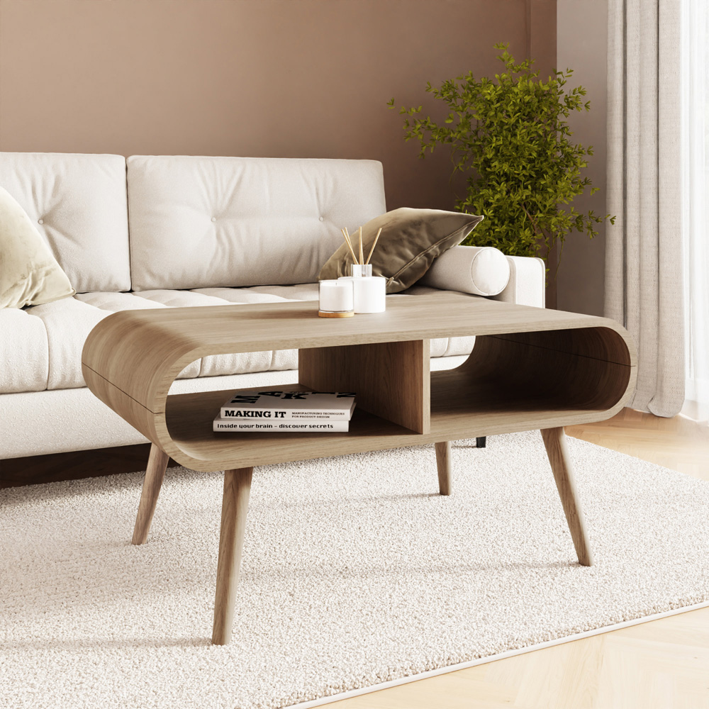 GFW Vionna 2 Shelf Oak Curved Coffee Table Image 8